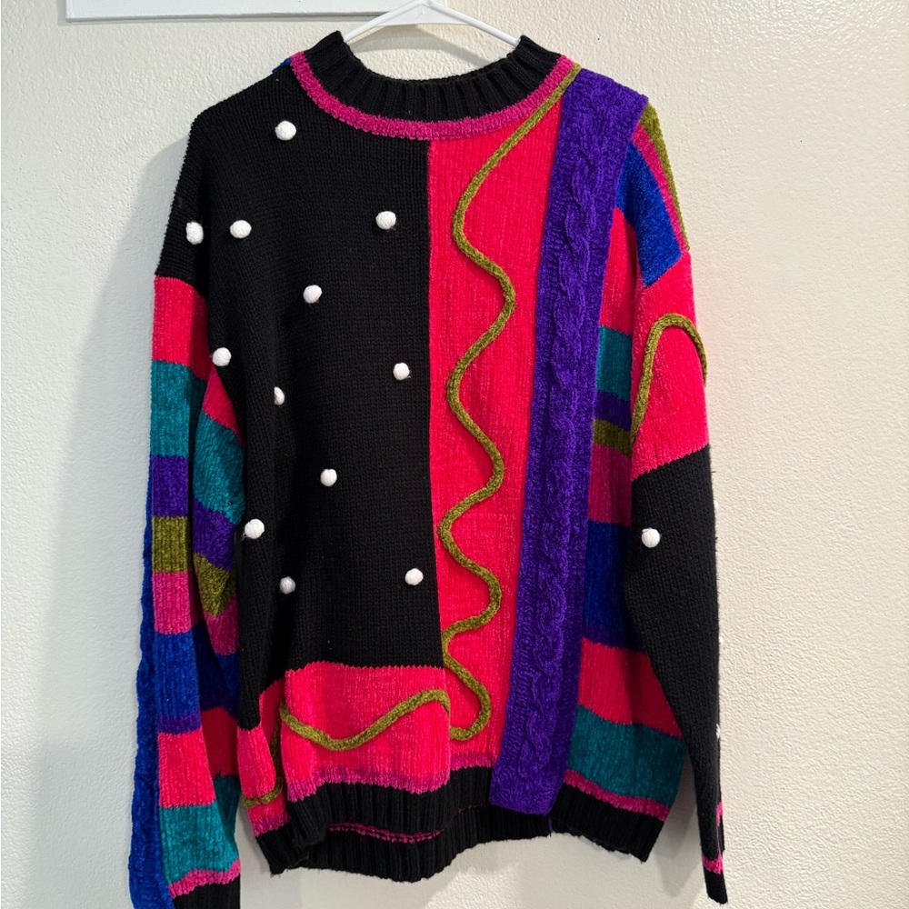 Westbound Black and Pink Crew Neck Sweater